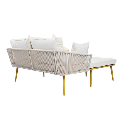 Outdoor Patio Daybed, Woven Nylon Rope Backrest with Washable Cushion