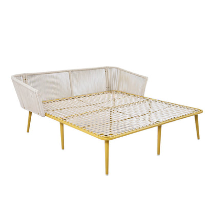 Outdoor Patio Daybed, Woven Nylon Rope Backrest with Washable Cushion