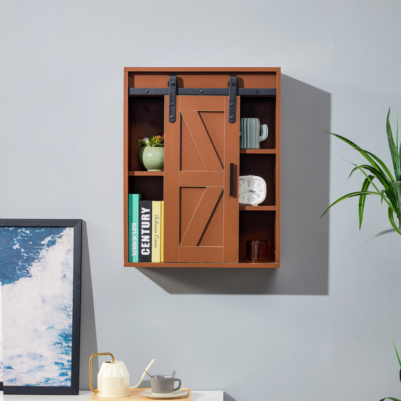 Wood Wall-Mounted Storage Cabinet, 5-Layer Toilet Bathroom Storage Cabinet, Multifunctional Cabinet with Adjustable Door