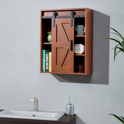 Wood Wall-Mounted Storage Cabinet, 5-Layer Toilet Bathroom Storage Cabinet, Multifunctional Cabinet with Adjustable Door