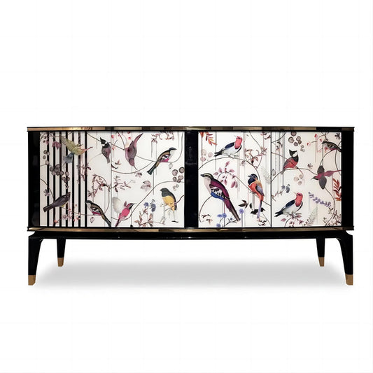 Classic Wood TV Stand / Cabinet / Shelf with Bird Pattern