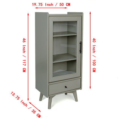 Modern Bathroom Storage Cabinet with Glass Door, Double Adjustable Shelves and One Drawer