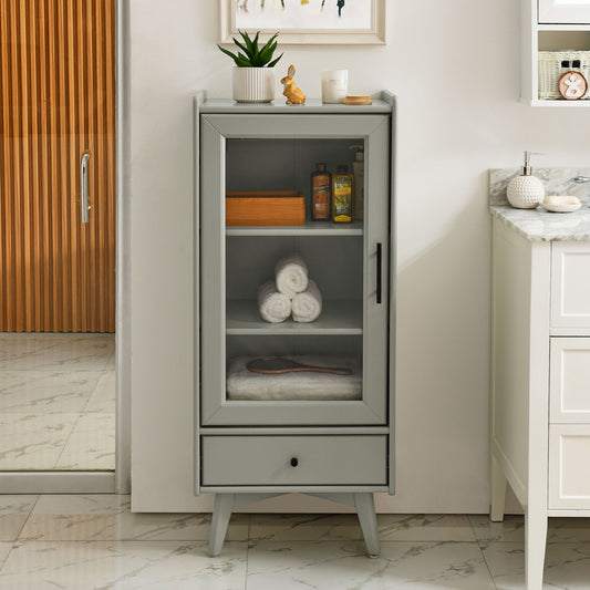 Modern Bathroom Storage Cabinet with Glass Door, Double Adjustable Shelves and One Drawer