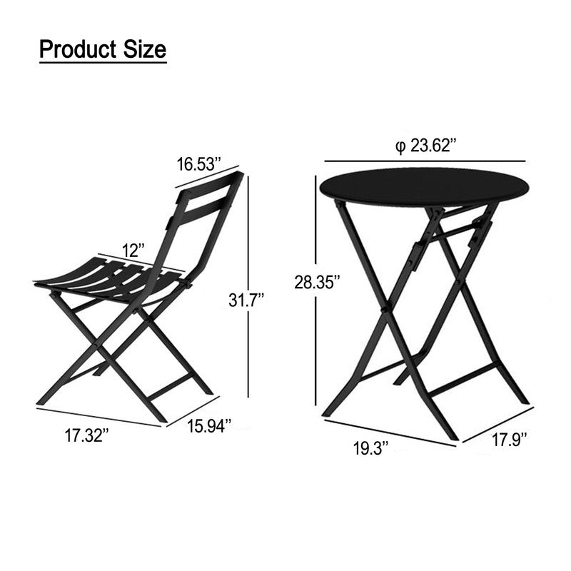 Set of 3 Patio Bistro Set Foldable Round Table and Chairs