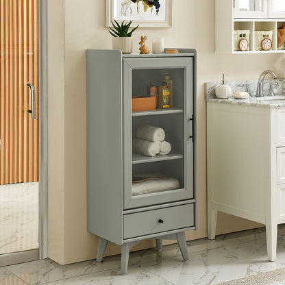 Modern Bathroom Storage Cabinet with Glass Door, Double Adjustable Shelves and One Drawer