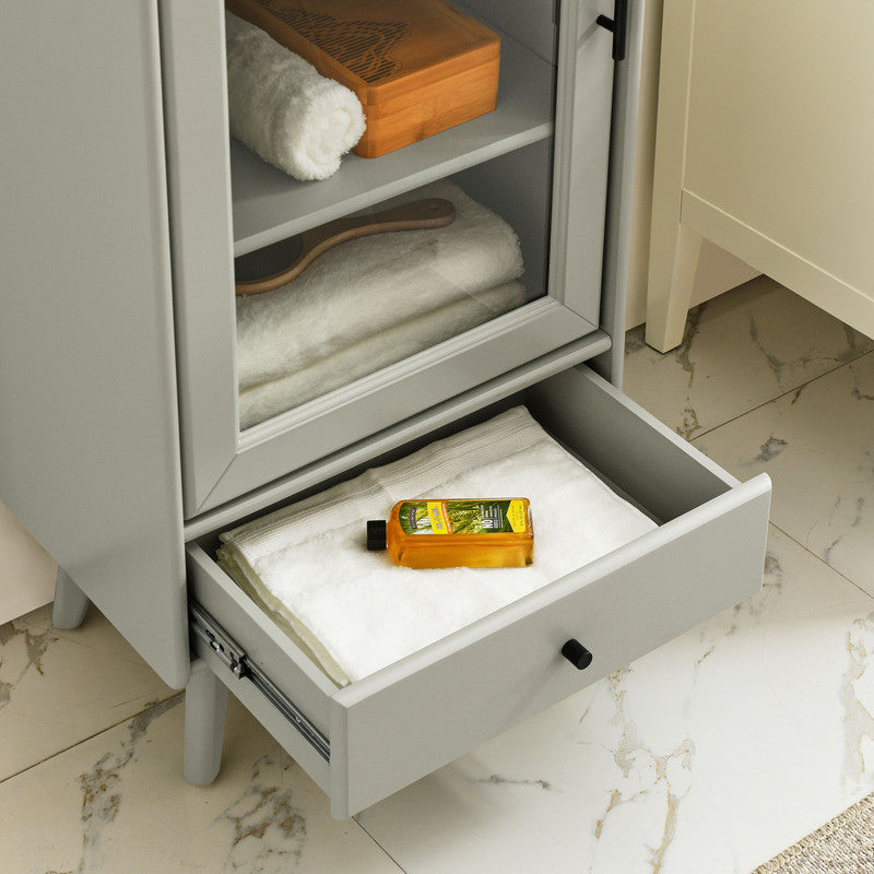 Modern Bathroom Storage Cabinet with Glass Door, Double Adjustable Shelves and One Drawer