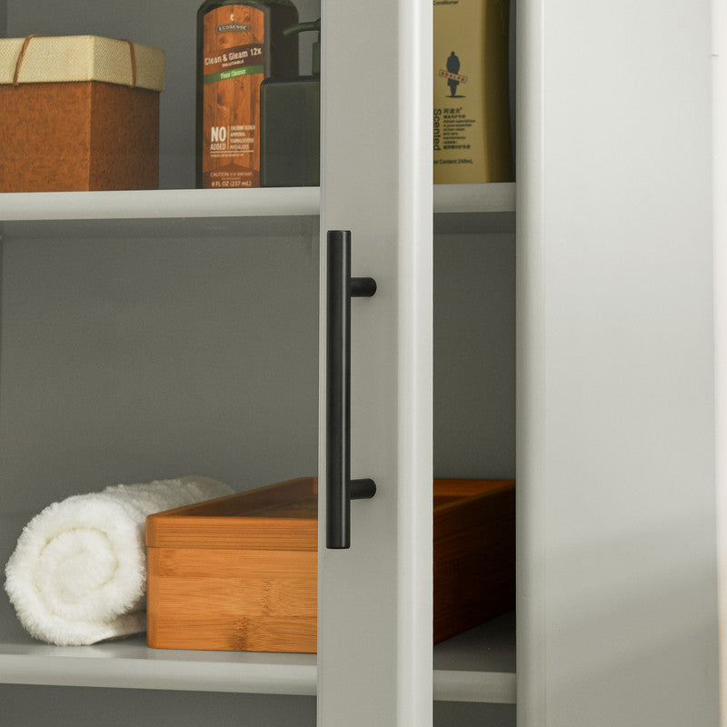 Modern Bathroom Storage Cabinet with Glass Door, Double Adjustable Shelves and One Drawer