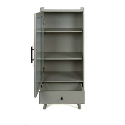 Modern Bathroom Storage Cabinet with Glass Door, Double Adjustable Shelves and One Drawer
