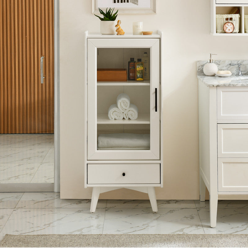 Modern Bathroom Storage Cabinet with Glass Door, Double Adjustable Shelves and One Drawer