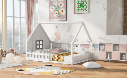 Full Size Wood Bed with Window and Fence