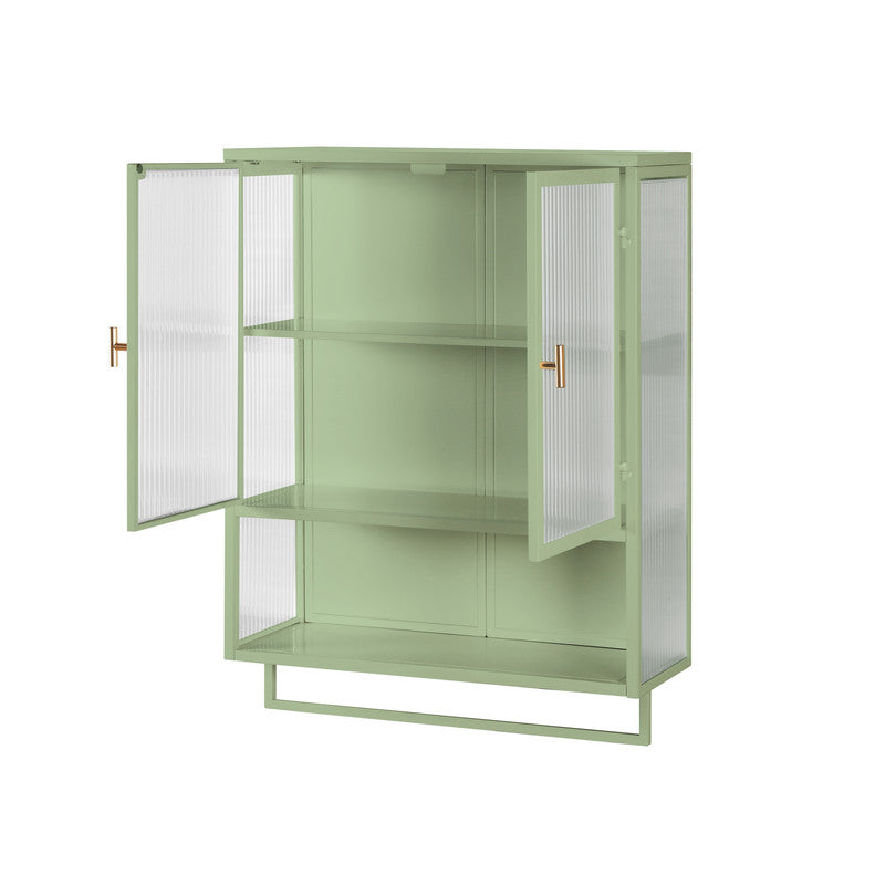 Modern Two-door Wall Cabinet with Two-tier Enclosed Storage, an Open Shelf and Towel Rack