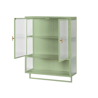 Modern Two-door Wall Cabinet with Two-tier Enclosed Storage, an Open Shelf and Towel Rack