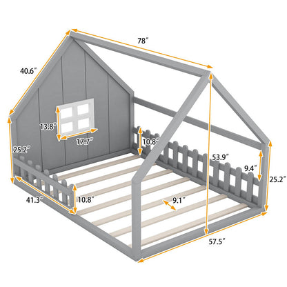 Full Size Wood Bed with Window and Fence