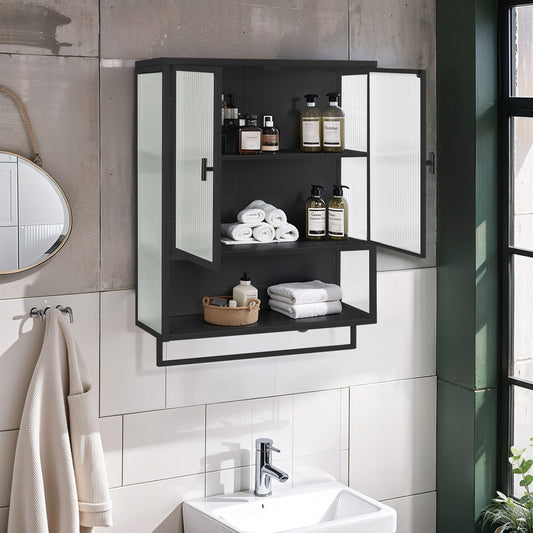 Modern Two-door Wall Cabinet with Two-tier Enclosed Storage, an Open Shelf and Towel Rack