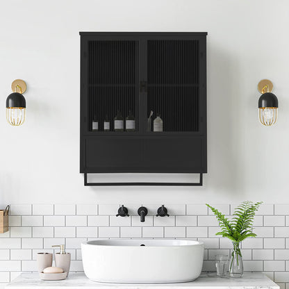 Modern Two-door Wall Cabinet with Two-tier Enclosed Storage, an Open Shelf and Towel Rack