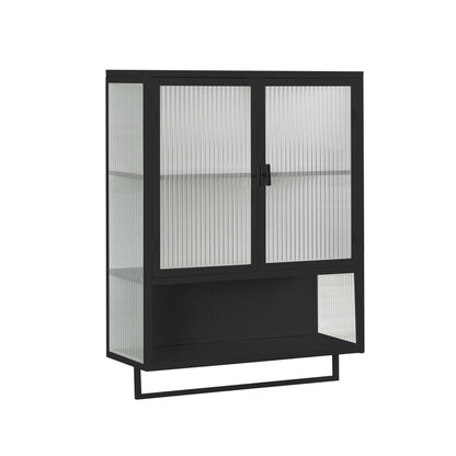 Modern Two-door Wall Cabinet with Two-tier Enclosed Storage, an Open Shelf and Towel Rack