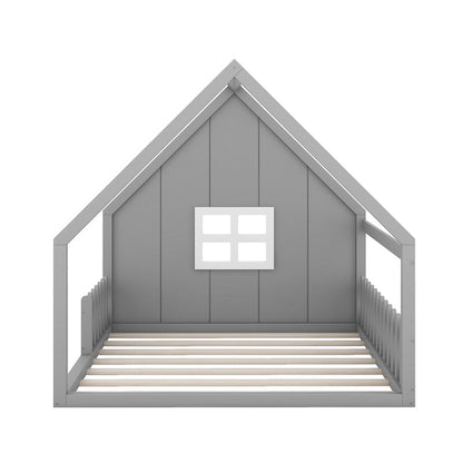 Full Size Wood Bed with Window and Fence