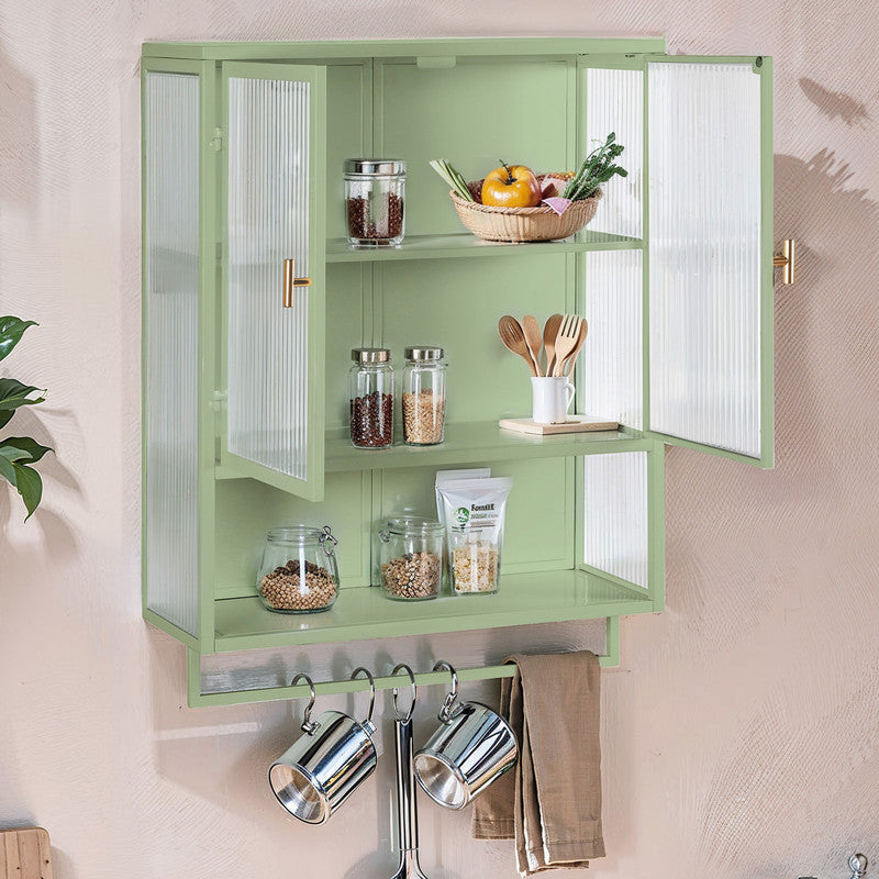 Modern Two-door Wall Cabinet with Two-tier Enclosed Storage, an Open Shelf and Towel Rack