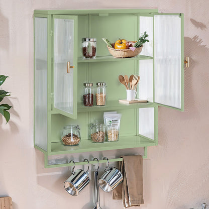Modern Two-door Wall Cabinet with Two-tier Enclosed Storage, an Open Shelf and Towel Rack