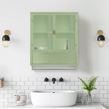Modern Two-door Wall Cabinet with Two-tier Enclosed Storage, an Open Shelf and Towel Rack