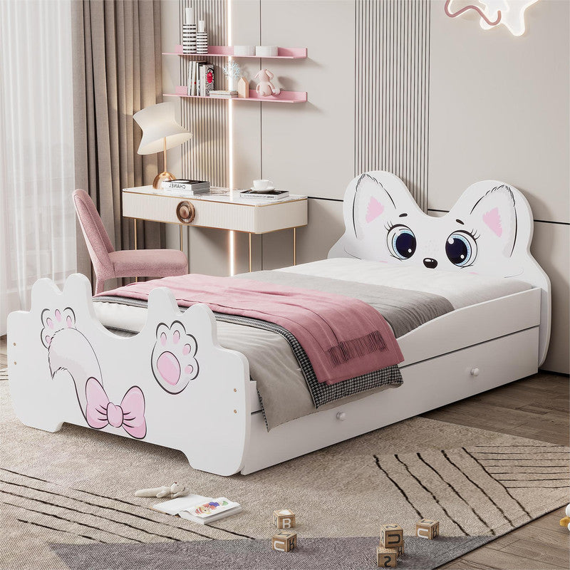 Cartoon Twin Size Platform Bed with Trundle