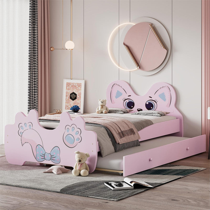 Cartoon Twin Size Platform Bed with Trundle