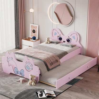 Cartoon Twin Size Platform Bed with Trundle