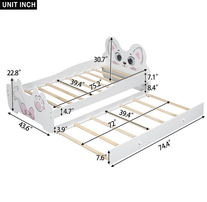 Cartoon Twin Size Platform Bed with Trundle