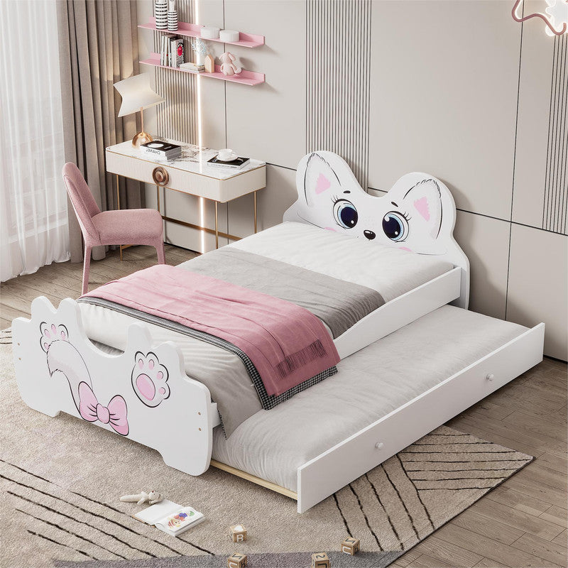 Cartoon Twin Size Platform Bed with Trundle