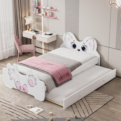 Cartoon Twin Size Platform Bed with Trundle