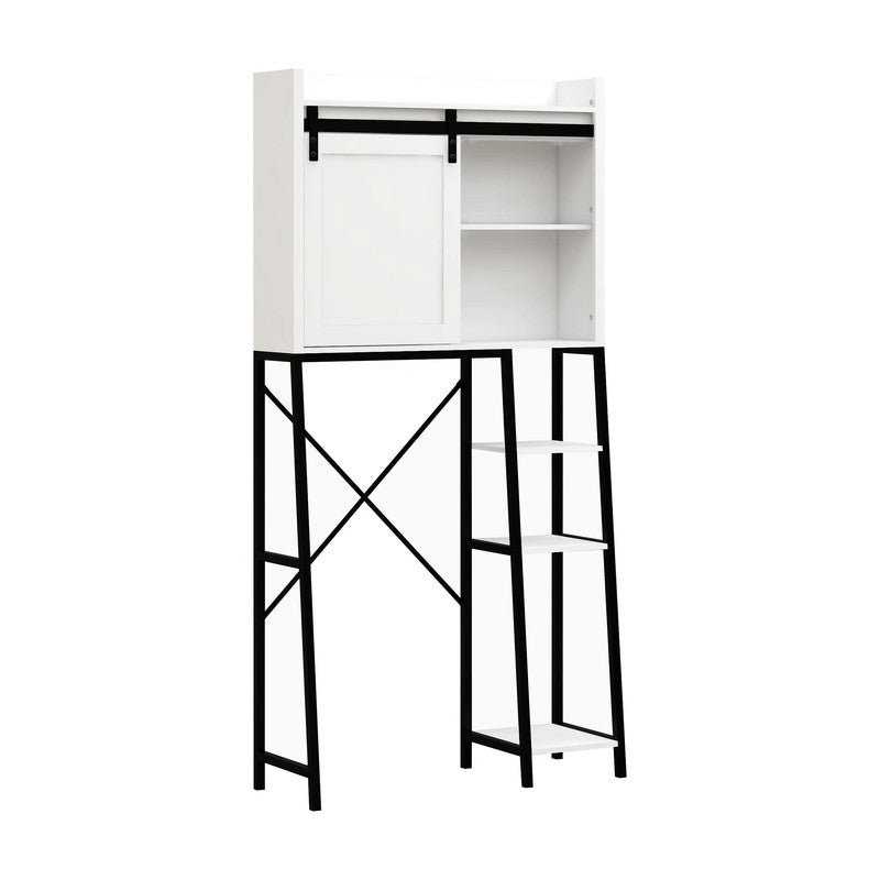 Toilet Storage Cabinet, Bathroom Shelves Over Toilet with Sliding Barn Door, Adjustable Shelves and Side Storage Rack