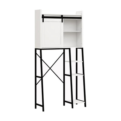 Toilet Storage Cabinet, Bathroom Shelves Over Toilet with Sliding Barn Door, Adjustable Shelves and Side Storage Rack