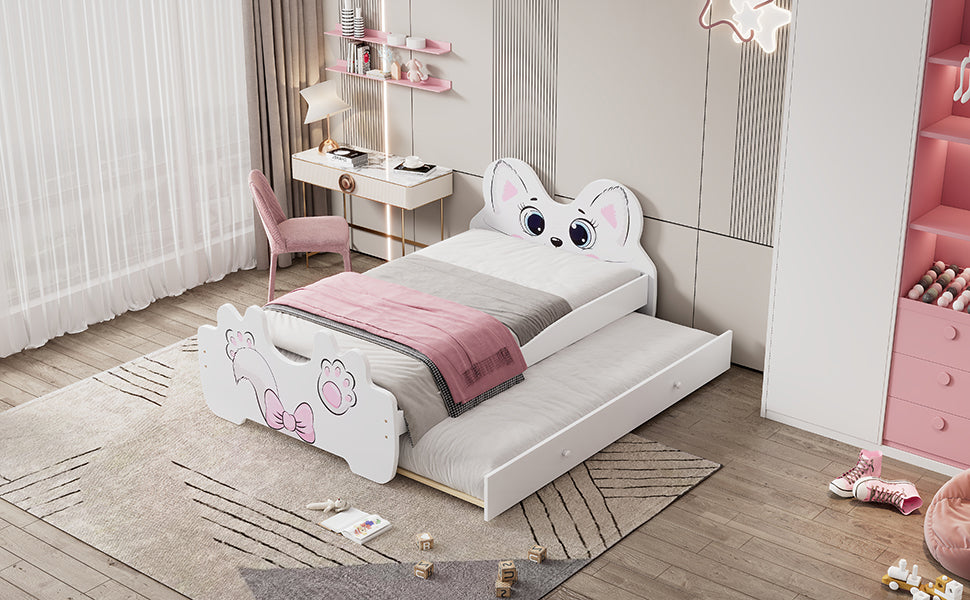 Cartoon Twin Size Platform Bed with Trundle