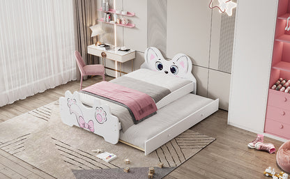 Cartoon Twin Size Platform Bed with Trundle