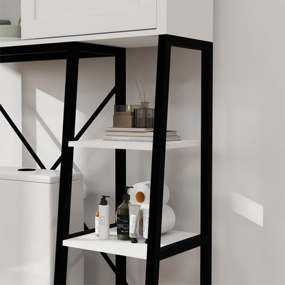 Toilet Storage Cabinet, Bathroom Shelves Over Toilet with Sliding Barn Door, Adjustable Shelves and Side Storage Rack