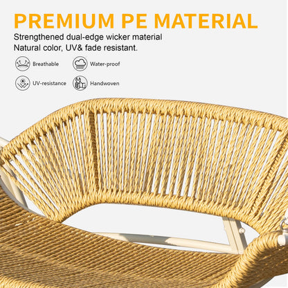 Outdoor Rattan Patio Porch Swing, 2-Seat Hanging Swing Chair with Thickened Cushions and Pillow