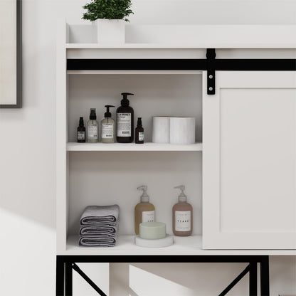Toilet Storage Cabinet, Bathroom Shelves Over Toilet with Sliding Barn Door, Adjustable Shelves and Side Storage Rack