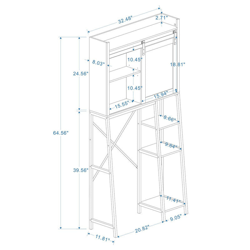 Toilet Storage Cabinet, Bathroom Shelves Over Toilet with Sliding Barn Door, Adjustable Shelves and Side Storage Rack