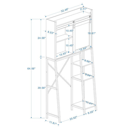 Toilet Storage Cabinet, Bathroom Shelves Over Toilet with Sliding Barn Door, Adjustable Shelves and Side Storage Rack
