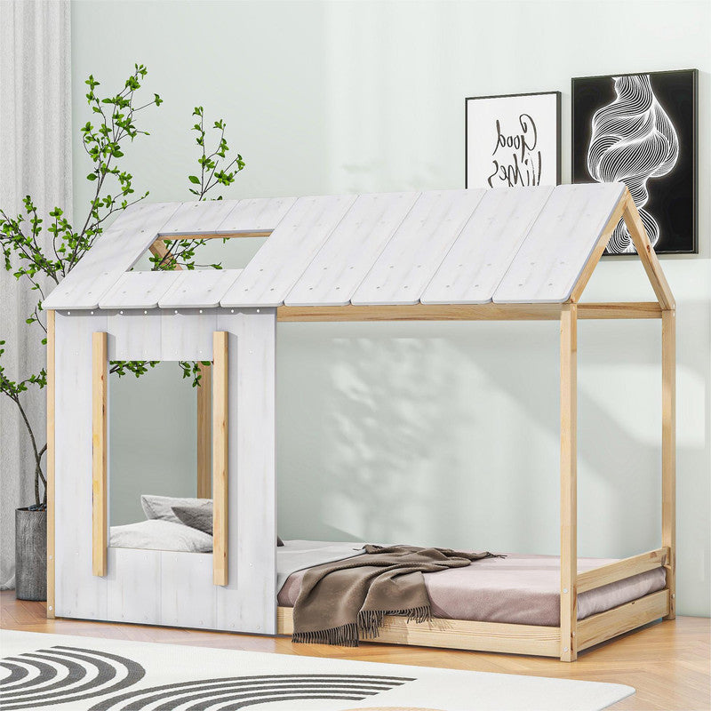 Twin Size Platform Bed with Roof and Window