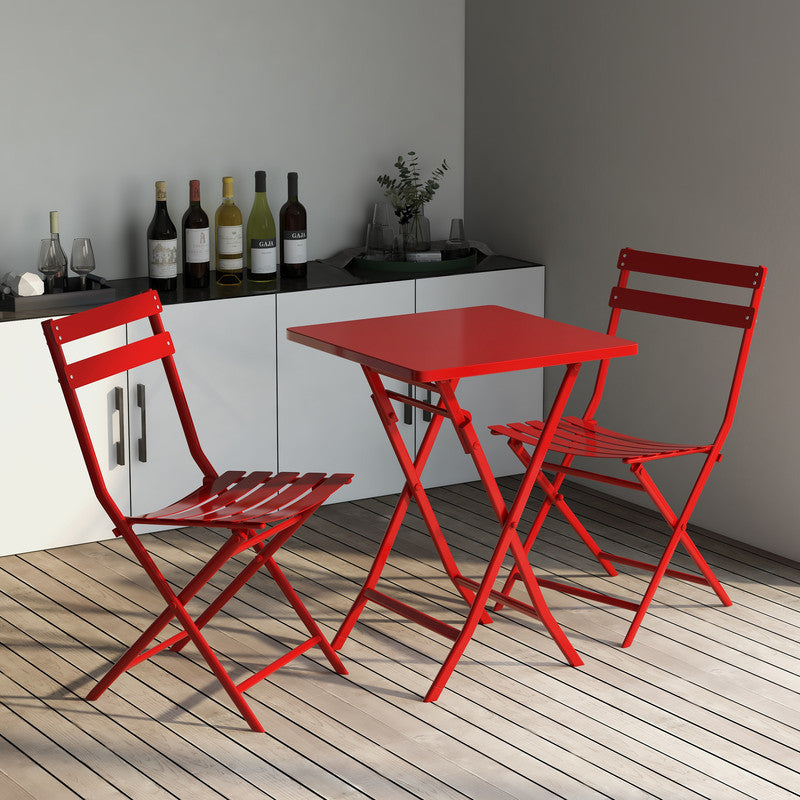 Set of 3 Patio Bistro Set Foldable Square Table and Chairs