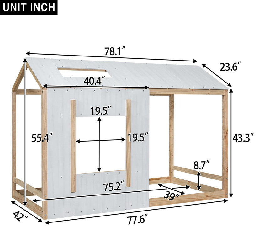 Twin Size Platform Bed with Roof and Window