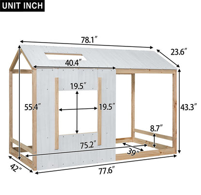 Twin Size Platform Bed with Roof and Window