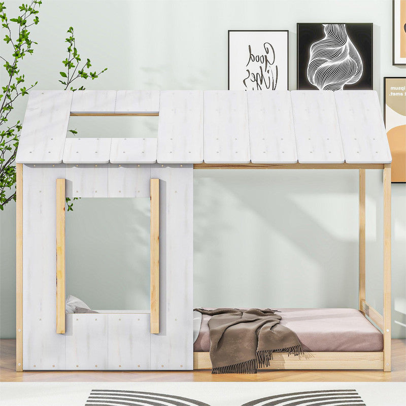 Twin Size Platform Bed with Roof and Window