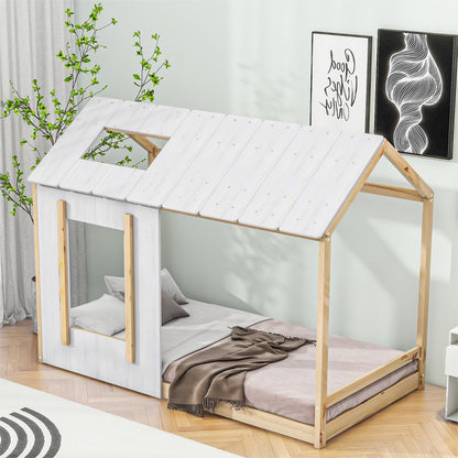 Twin Size Platform Bed with Roof and Window