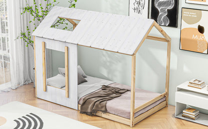 Twin Size Platform Bed with Roof and Window