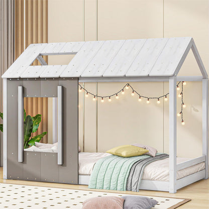 Twin Size Platform Bed with Roof and Window