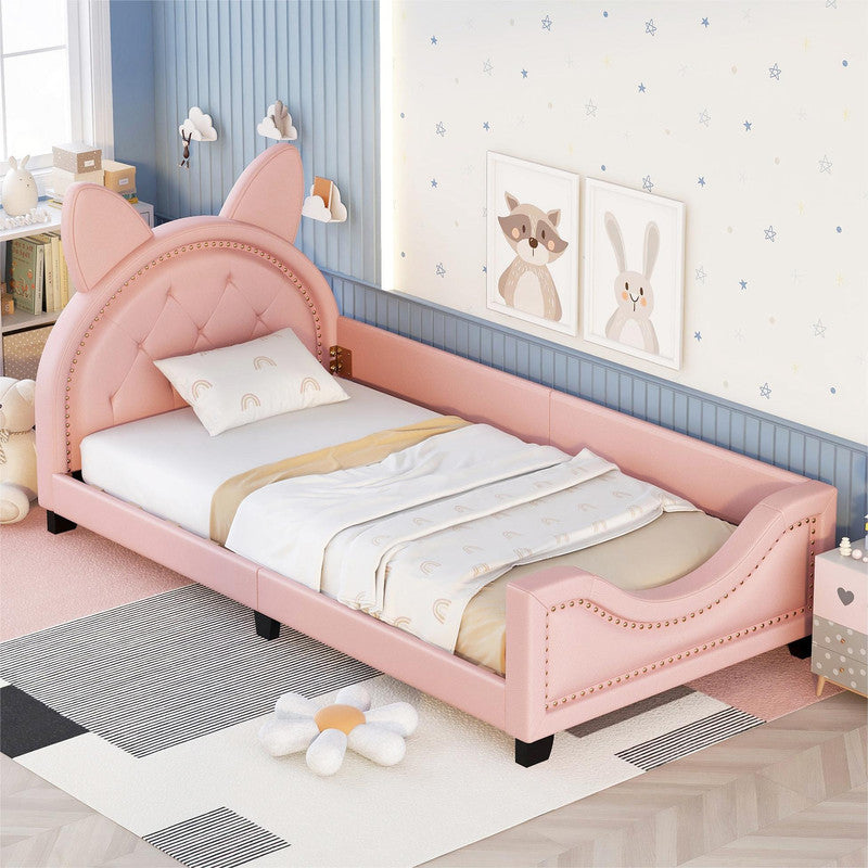 Twin Size Upholstered Daybed with Ears Shaped Headboard