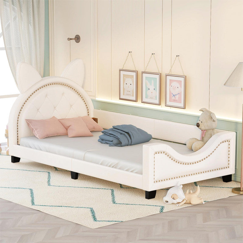 Twin Size Upholstered Daybed with Ears Shaped Headboard