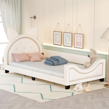 Twin Size Upholstered Daybed with Ears Shaped Headboard
